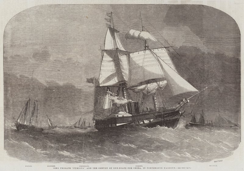 Frégate HMS Furious et le convoi de canonnières pour la Chine, dans le port de Portsmouth - Edwin Weedon