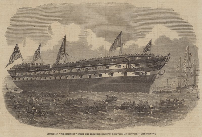 Lancement du navire à vapeur Hannibal depuis le chantier naval de Sa Majesté, à Deptford - Edwin Weedon
