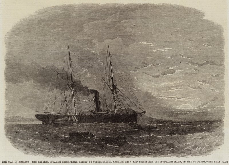 La guerre en Amérique, le vapeur fédéral Chesapeake, saisi par les confédérés, débarquant l