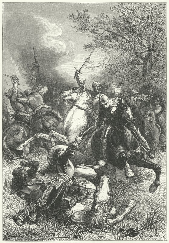 Les Ironsides de Cromwell combattant la cavalerie royaliste pendant la guerre civile anglaise (gravure) - Emile Antoine (after) Bayard