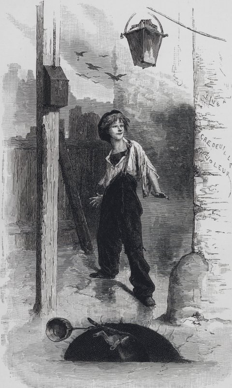 Scène des Misérables, de Victor Hugo : Gavroche - Emile Antoine (after) Bayard