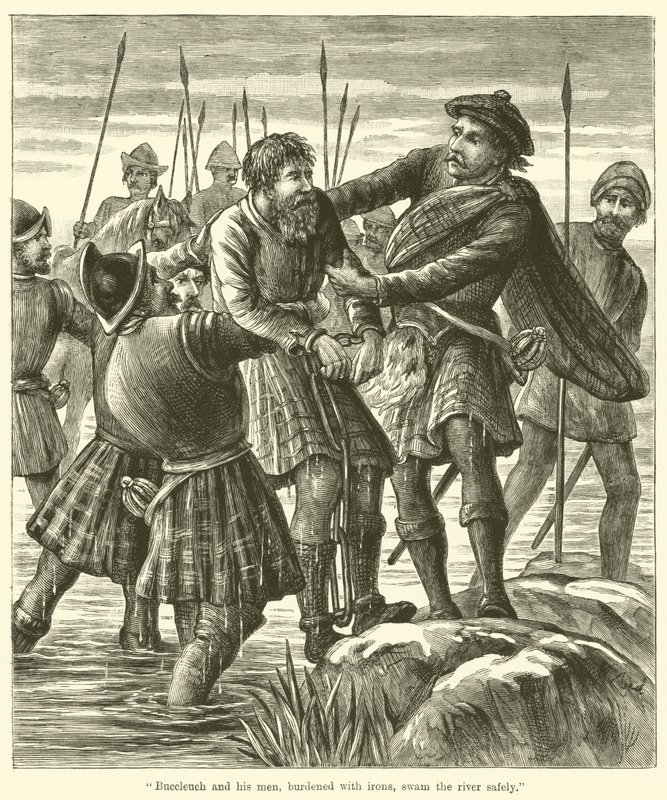 Buccleuch et ses hommes, chargés de fers, ont traversé la rivière en toute sécurité - English School