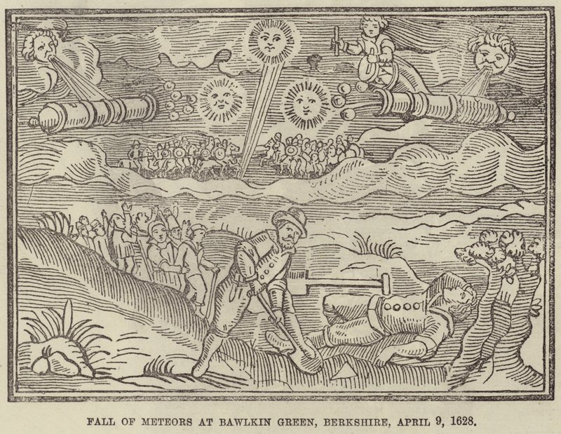 Chute de météores à Bawlkin Green, Berkshire, 9 avril 1628 - English School