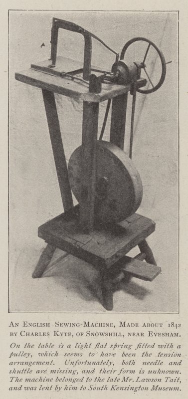 Une machine à coudre anglaise, fabriquée vers 1842 par Charles Kyte, de Snowshill, près d