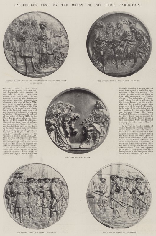 Bas-reliefs prêtés par la Reine à l