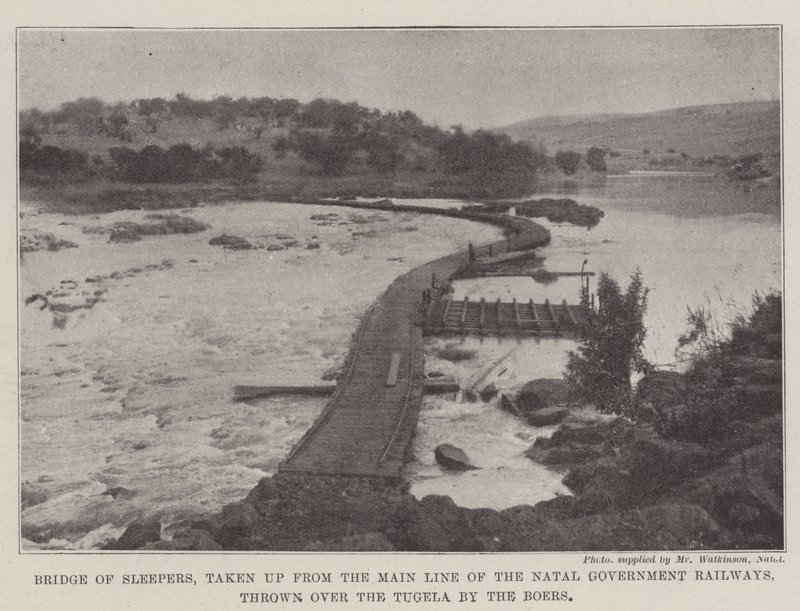 Pont de traverses, retiré de la ligne principale des chemins de fer du gouvernement du Natal, jeté sur le Tugela par les Boers - English Photographer