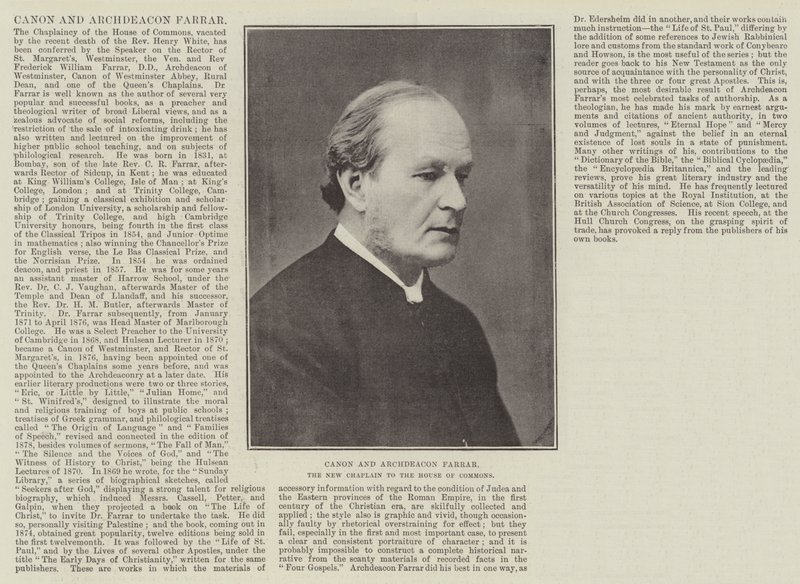 Chanoine et archidiacre Farrar, le nouveau chapelain de la Chambre des communes - English Photographer