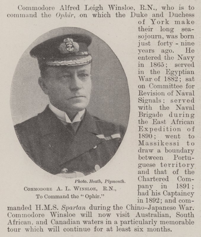 Commodore A L Winsloe, RN, pour commander l