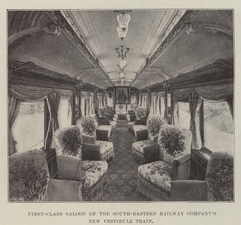 Salon de première classe du nouveau train vestibule de la South-Eastern Railway Company - English Photographer