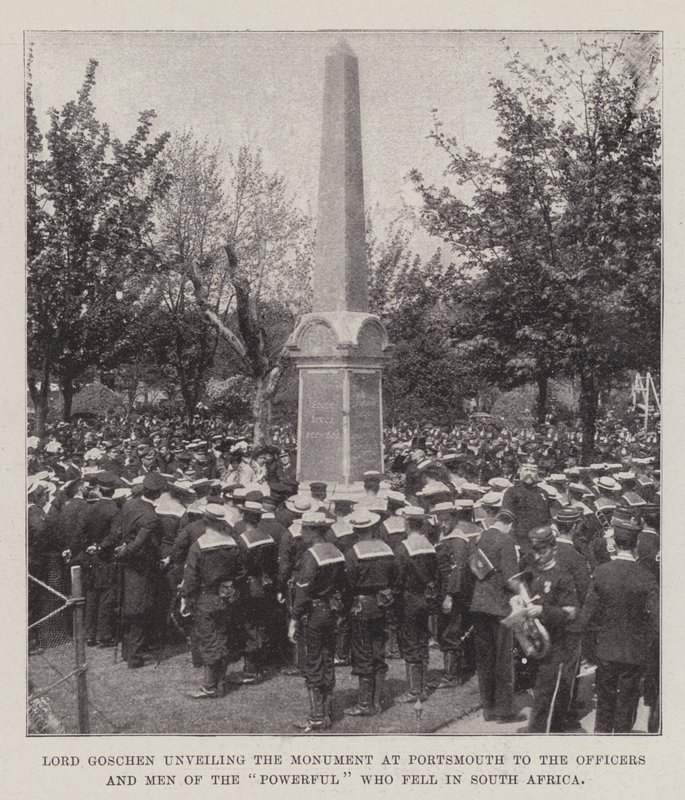 Lord Goschen dévoilant le monument à Portsmouth aux officiers et hommes du Powerful tombés en Afrique du Sud - English Photographer