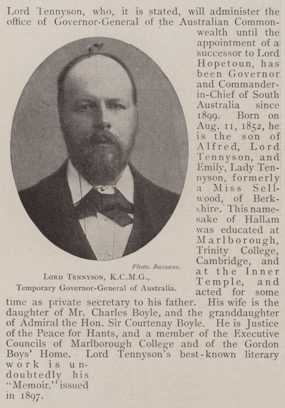 Lord Tennyson, KCMG, gouverneur général temporaire de l