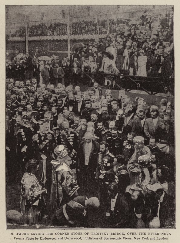 M. Faure posant la première pierre du pont Troitsky, sur la rivière Neva - English Photographer