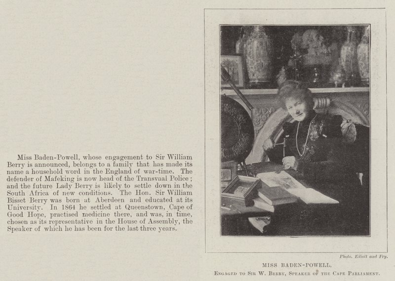 Mlle Baden-Powell, fiancée à Sir W Berry, président du Parlement du Cap - English Photographer