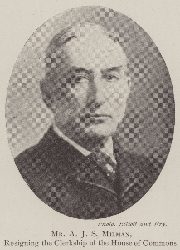M. A J S Milman, démissionnant du poste de greffier de la Chambre des communes - English Photographer
