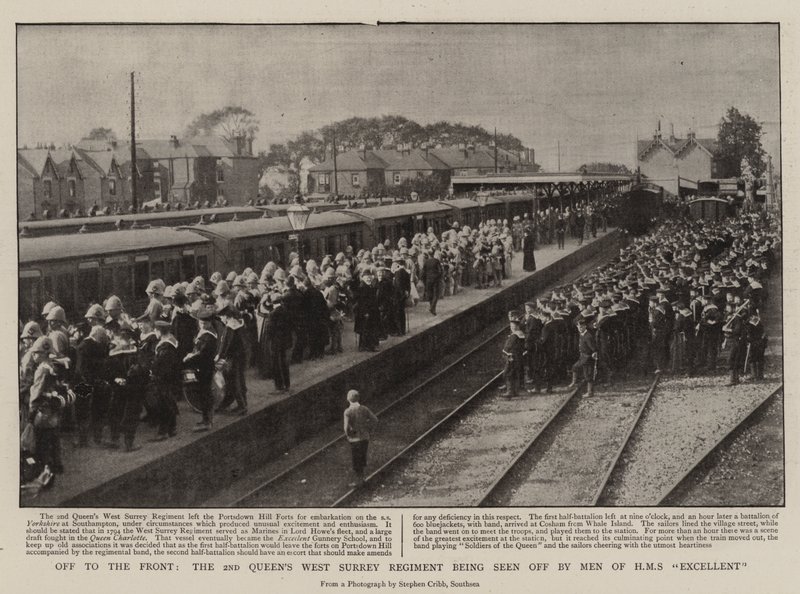 En route pour le front, le 2e régiment de la Reine du Surrey occidental vu par les hommes du H.M.S. Excellent - English Photographer
