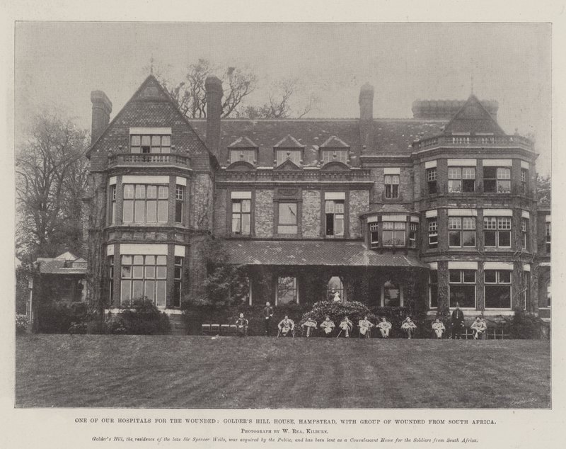 Un de nos hôpitaux pour les blessés, Golders Hill House, Hampstead, avec un groupe de blessés d