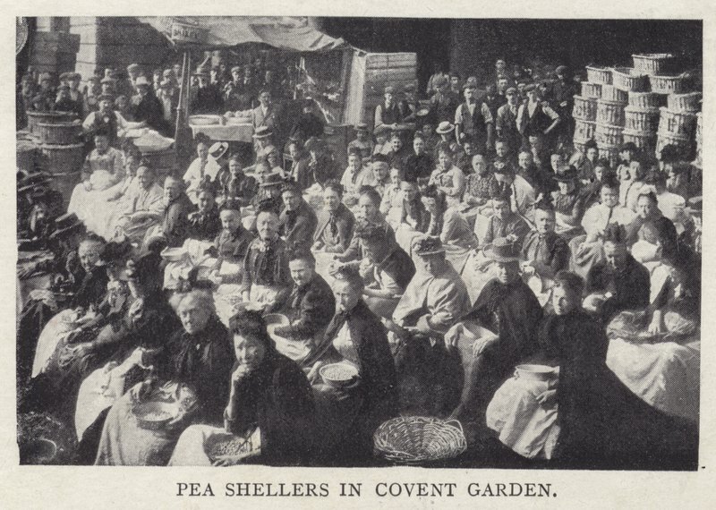 Écosseurs de pois à Covent Garden, Londres - English Photographer