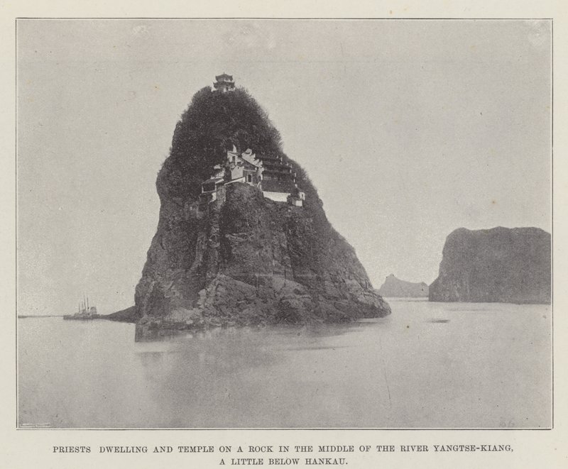 Habitation de prêtres et temple sur un rocher au milieu du fleuve Yangtse-Kiang, un peu en dessous de Hankau - English Photographer