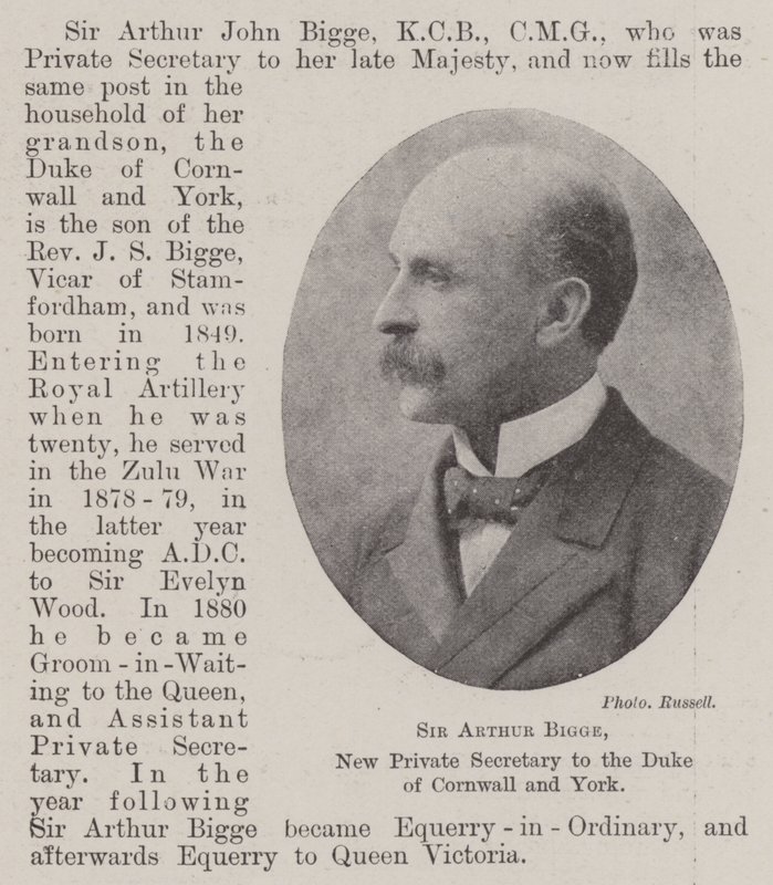 Sir Arthur Bigge, Nouveau Secrétaire Privé du Duc de Cornouailles et d