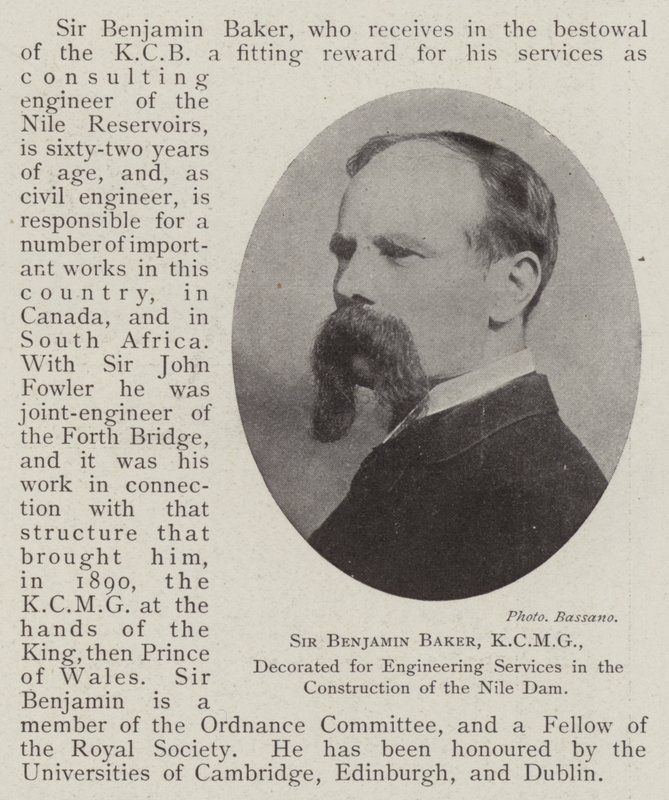 Sir Benjamin Baker, KCMG, décoré pour ses services d