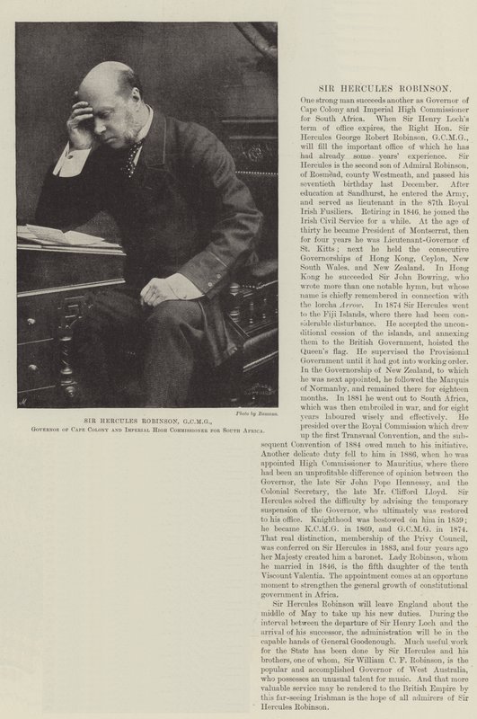 Sir Hercules Robinson, GCMG, gouverneur de la colonie du Cap et haut-commissaire impérial pour l