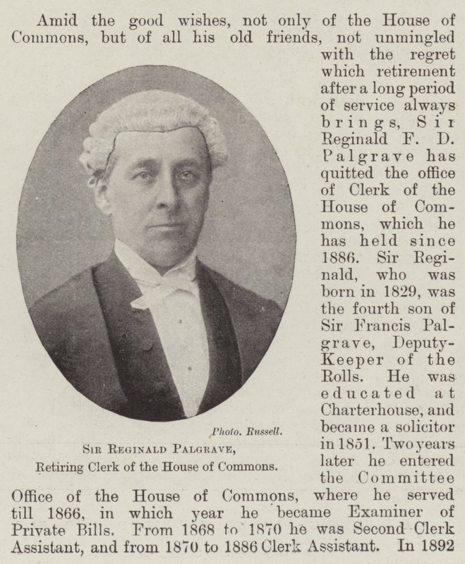 Sir Reginald Palgrave, greffier sortant de la Chambre des communes - English Photographer