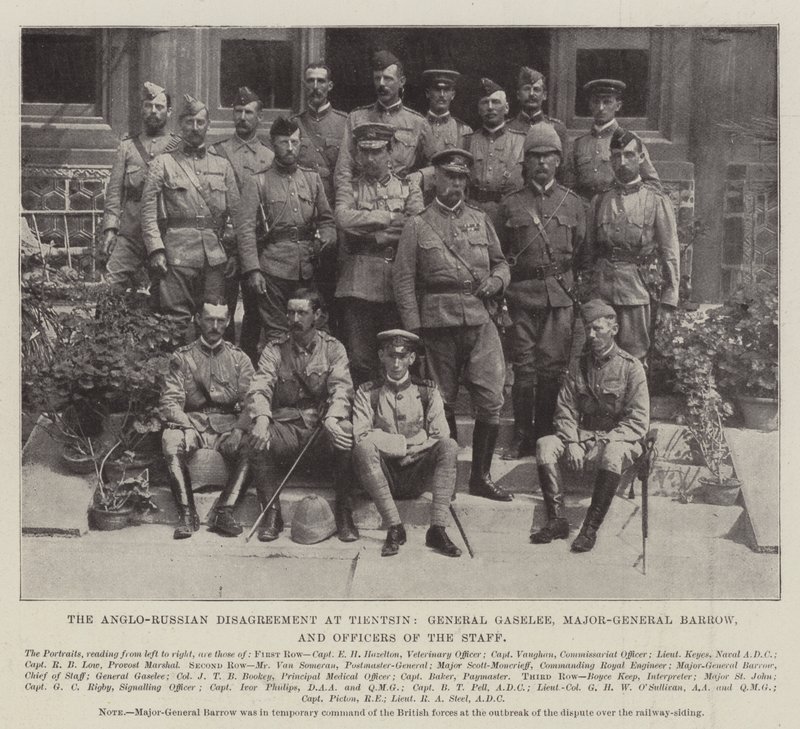 Le désaccord anglo-russe à Tientsin, le général Gaselee, le major-général Barrow et les officiers de l