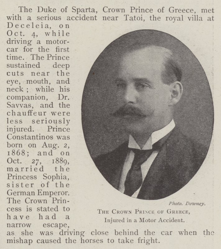 Le prince héritier de Grèce, blessé dans un accident de voiture - English Photographer