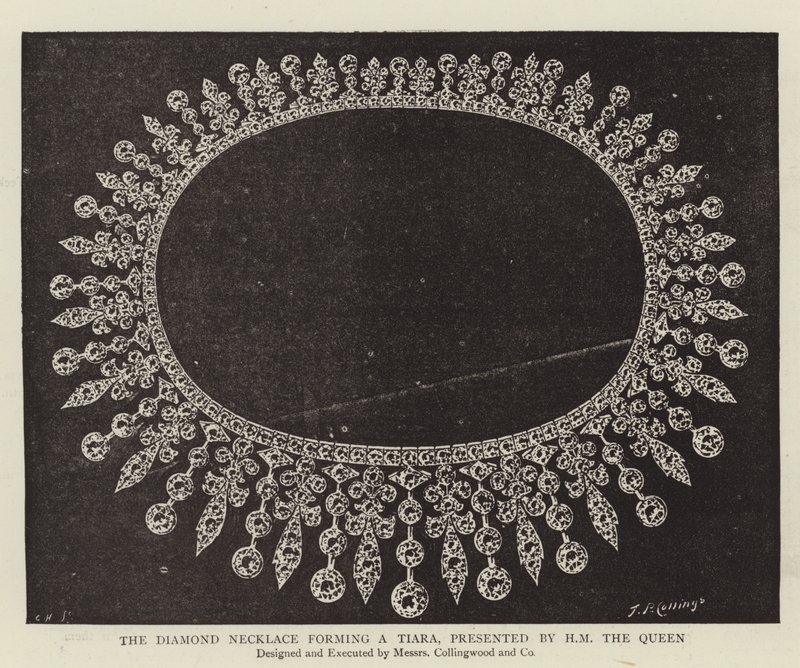 Le collier de diamants formant un diadème, présenté par SM la reine - English Photographer