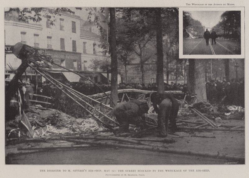 La catastrophe du dirigeable de M. Severo, 12 mai, la rue bloquée par l