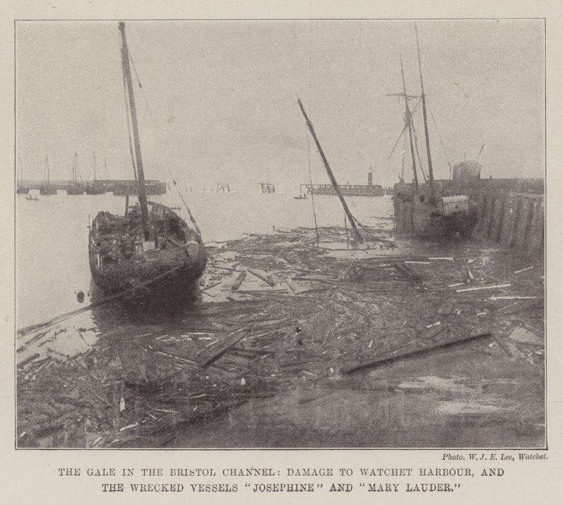 La Tempête dans le Canal de Bristol, Dégâts au Port de Watchet, et les Navires Échoués Josephine et Mary Lauder - English Photographer