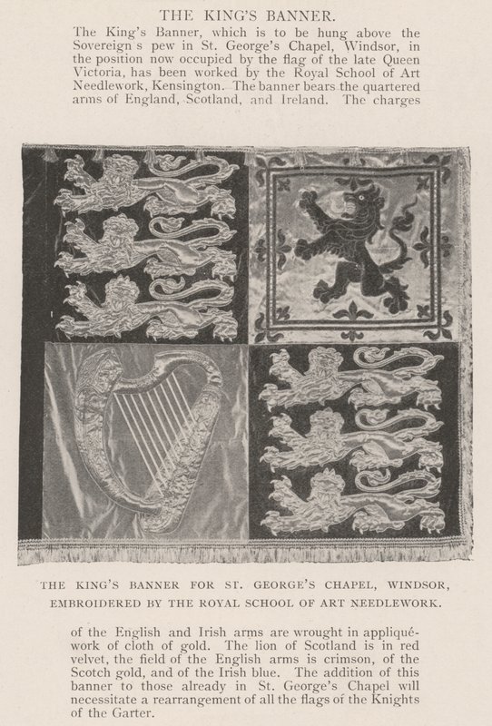 La bannière du roi pour la chapelle Saint-Georges, Windsor, brodée par la Royal School of Art Needlework - English Photographer