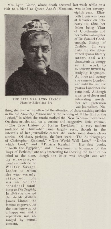 Feu Mme Lynn Linton - English Photographer
