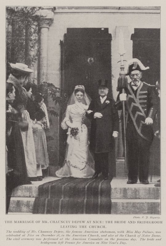 Le mariage de M. Chauncey Depew à Nice, les mariés quittant l