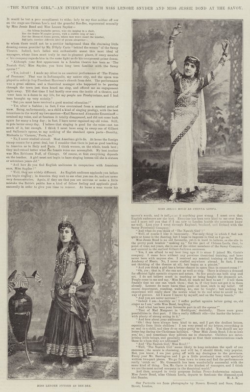 La danseuse Nautch, une interview avec Mlle Lenore Snyder et Mlle Jessie Bond au Savoy - English Photographer
