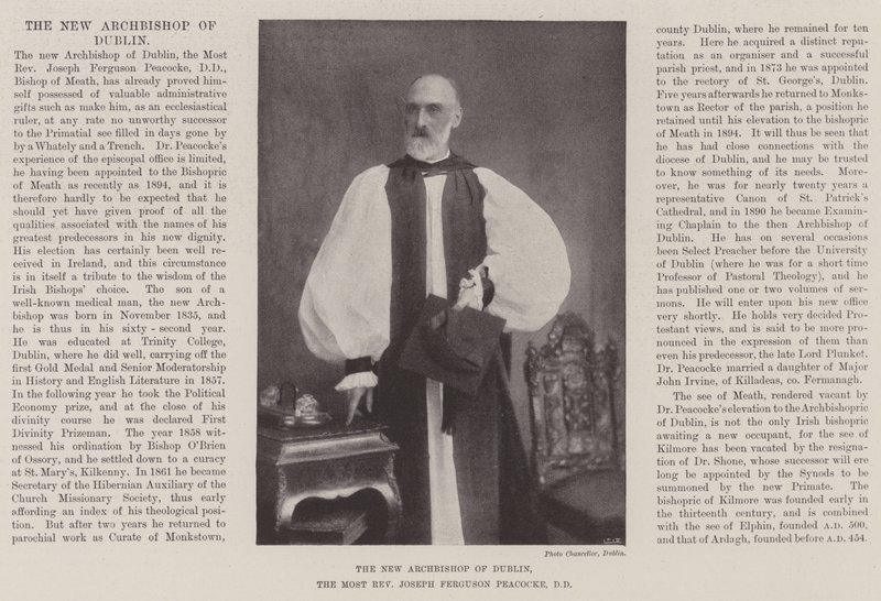 Le nouvel archevêque de Dublin, le très révérend Joseph Ferguson Peacocke, DD - English Photographer