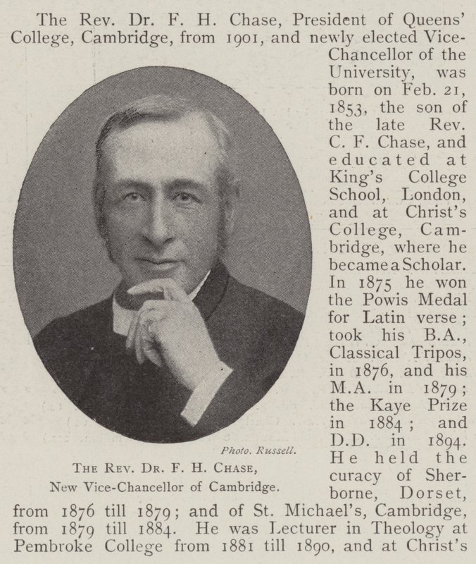 Le révérend Dr F H Chase, nouveau vice-chancelier de Cambridge - English Photographer