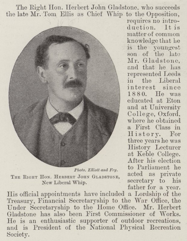 Le très honorable Herbert John Gladstone, nouveau chef du groupe libéral - English Photographer