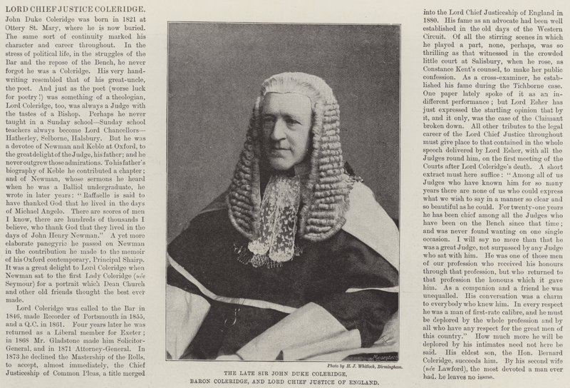 Feu Sir John Duke Coleridge, baron Coleridge, et Lord Chief Justice d