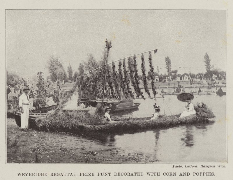 Régate de Weybridge, prix Punt décoré de maïs et de coquelicots - English Photographer