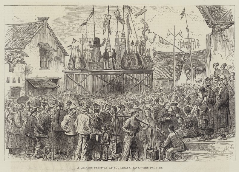 Une fête chinoise à Sourabaya, Java (gravure) - English School