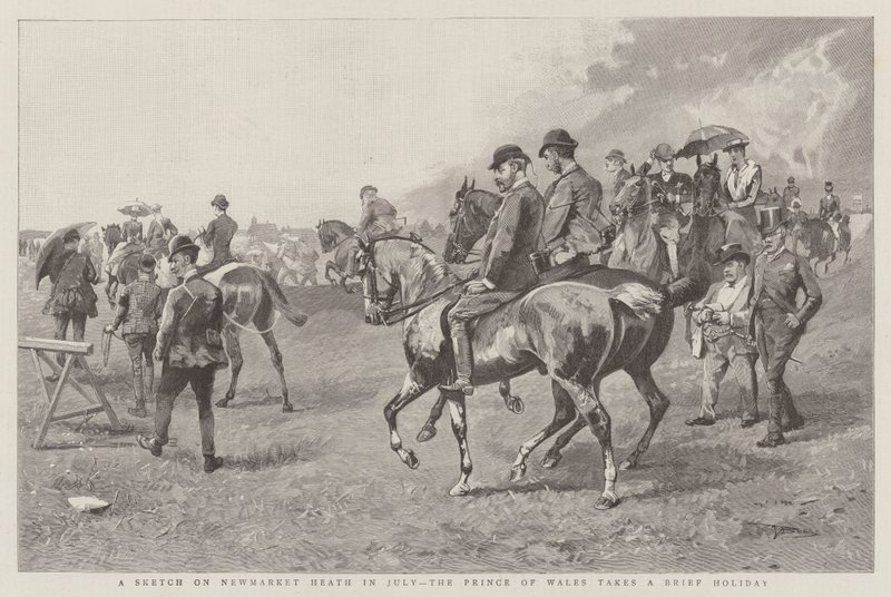 Croquis sur la lande de Newmarket en juillet, le prince de Galles prend de brèves vacances - English School