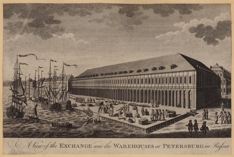 Vue de la Bourse et des entrepôts à Saint-Pétersbourg en Russie - English School
