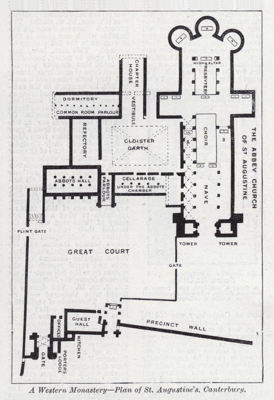 Un monastère occidental, plan de Saint-Augustin, Canterbury - English School