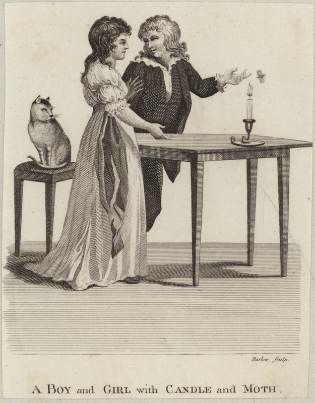 Un garçon et une fille avec une bougie et un papillon de nuit - English School