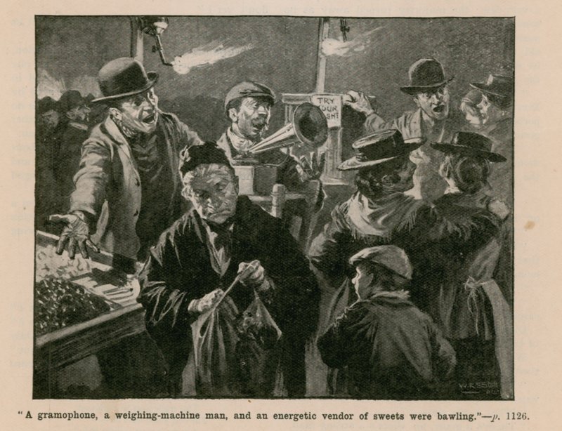Un gramophone, un peseur et un vendeur énergique de bonbons criaient - English School