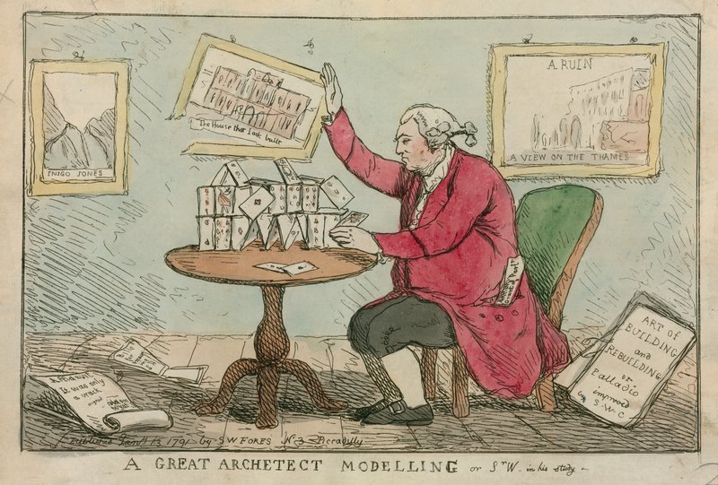 Un grand architecte modélisant - caricature de Sir William Chambers, architecte de Somerset House - English School