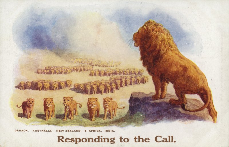 Un lion et sa fierté comme la Grande-Bretagne et son Empire en guerre (lithographie couleur) - English School