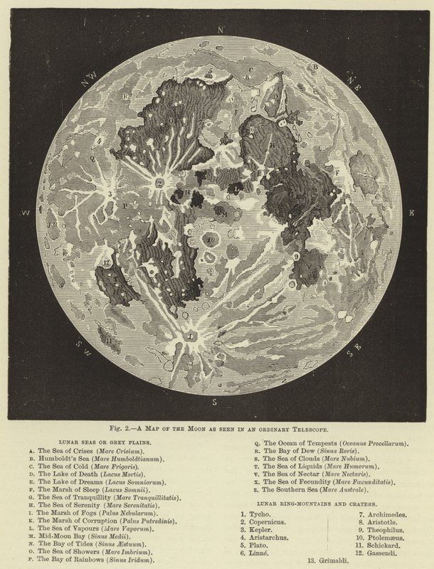 Carte de la lune vue dans un télescope ordinaire - English School