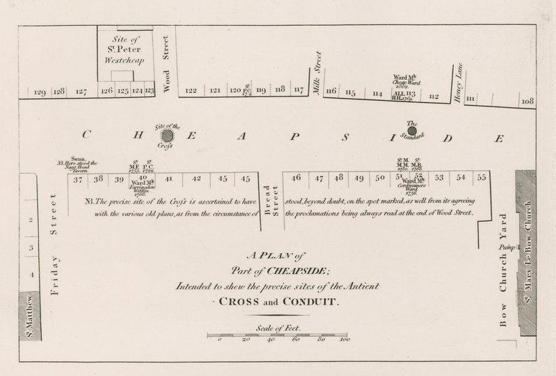 Un plan de Cheapside, Londres, destiné à montrer les sites précis de l